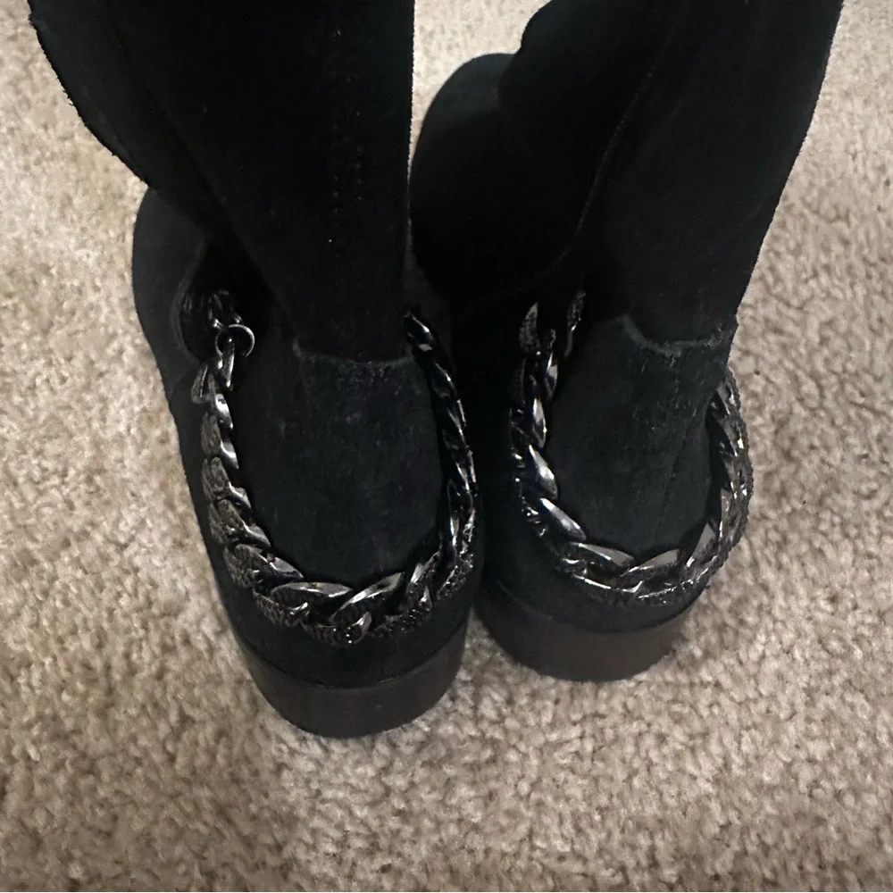 Karl Lagerfeld Paris Shay Black Suede Knee High Chain Boots Women Size 10